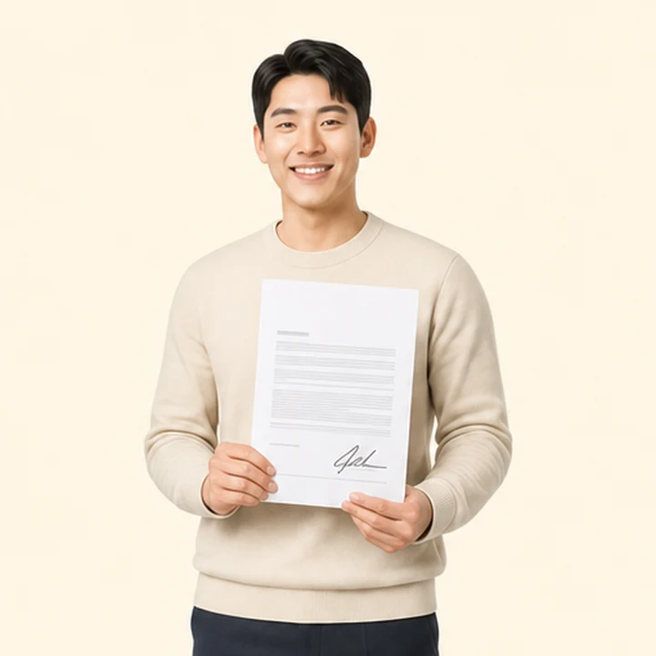 현대 투싼 저신용장기렌트 서면 견적서를 들고 있는 고객